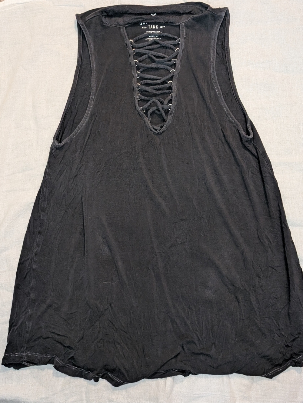 American Eagle Outfitters Black Lace-Up V-Neck Tank